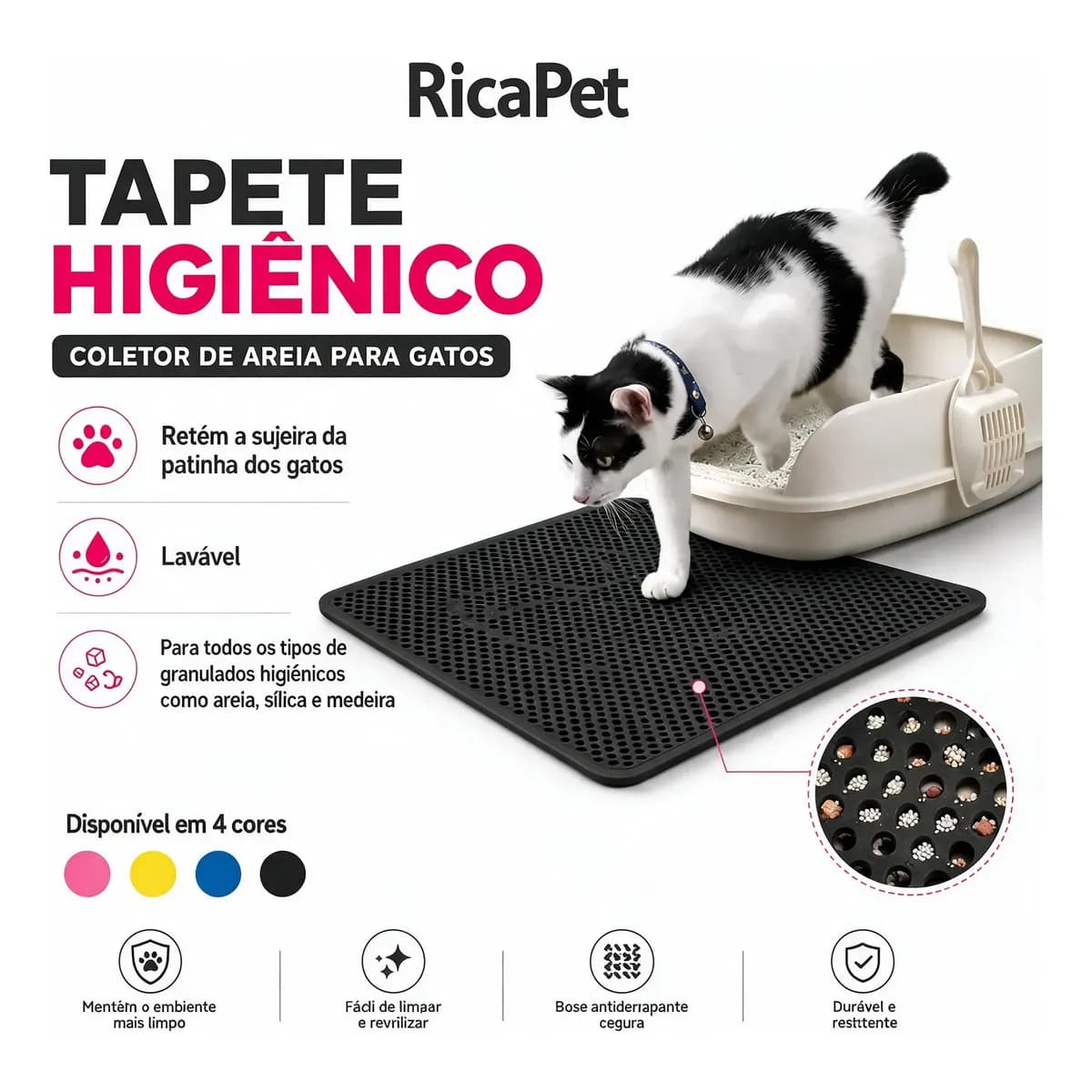 Tapete Higiênico Gato Coletor Caixa De Areia Preto Tam G
