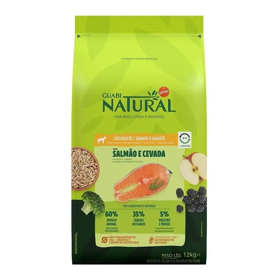 Ração Seca Natural Super Premium para Cães Adultos de Raça Grande/Gigante com Salmão e Cevada 12 kg