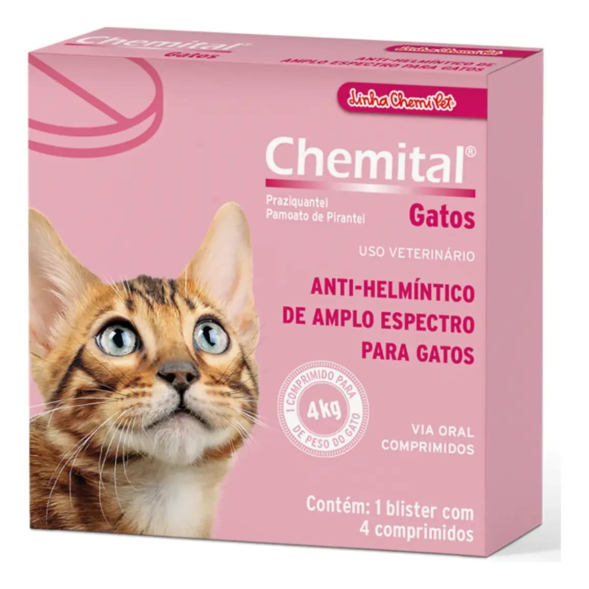 Chemital Vermífugo Para Gatos Com 04 Comprimidos - Chemitec