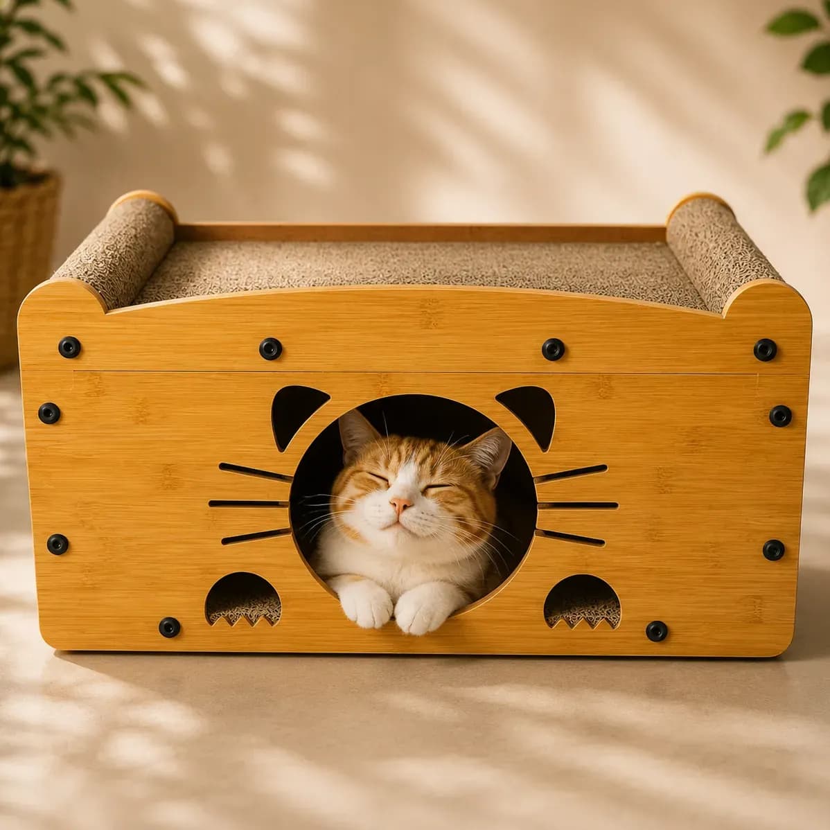 Arranhador Casinha Toca Gato Mdf E Papelão Antiestresse  Marrom