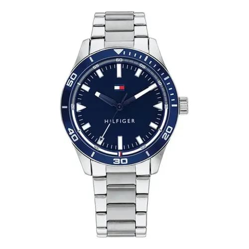 Relógio Tommy Hilfiger para homens em aço prateado 1791817, cor da moldura, azul marinho, cor de fundo, azul marinho