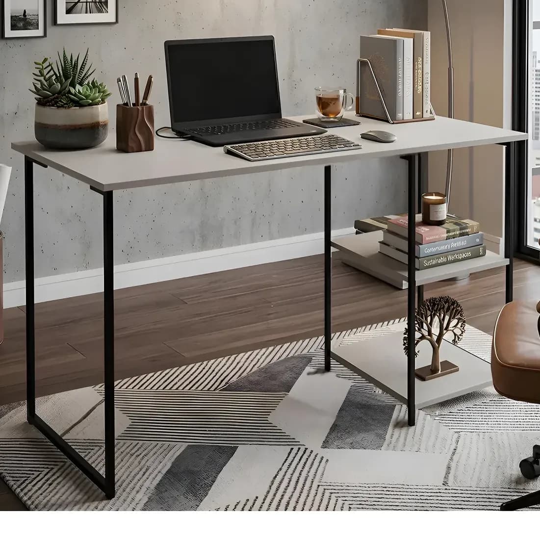 Mesa Escrivaninha Home Office Estudo Computador Escritório Fendi/preto