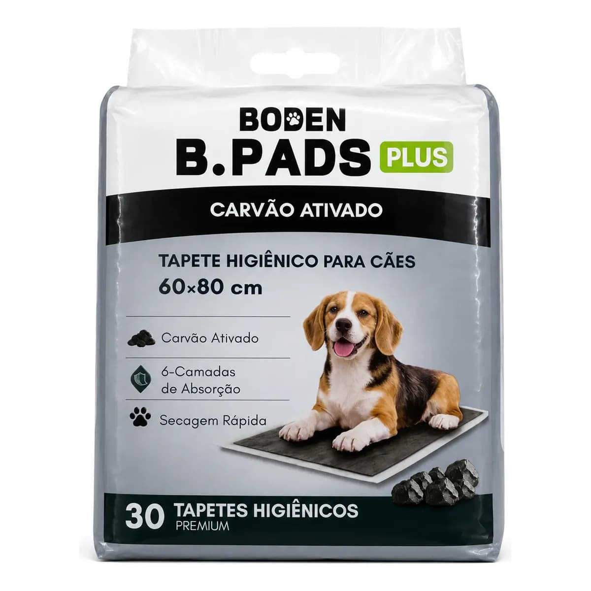Tapete Higiênico 60x80 Cães Grande 6 Camada Absorvente 30uni Carvão Ativado