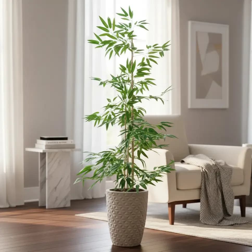 Árvore Bambu Semi Artificial Grande Sala 1,65m C/ Vaso 3d