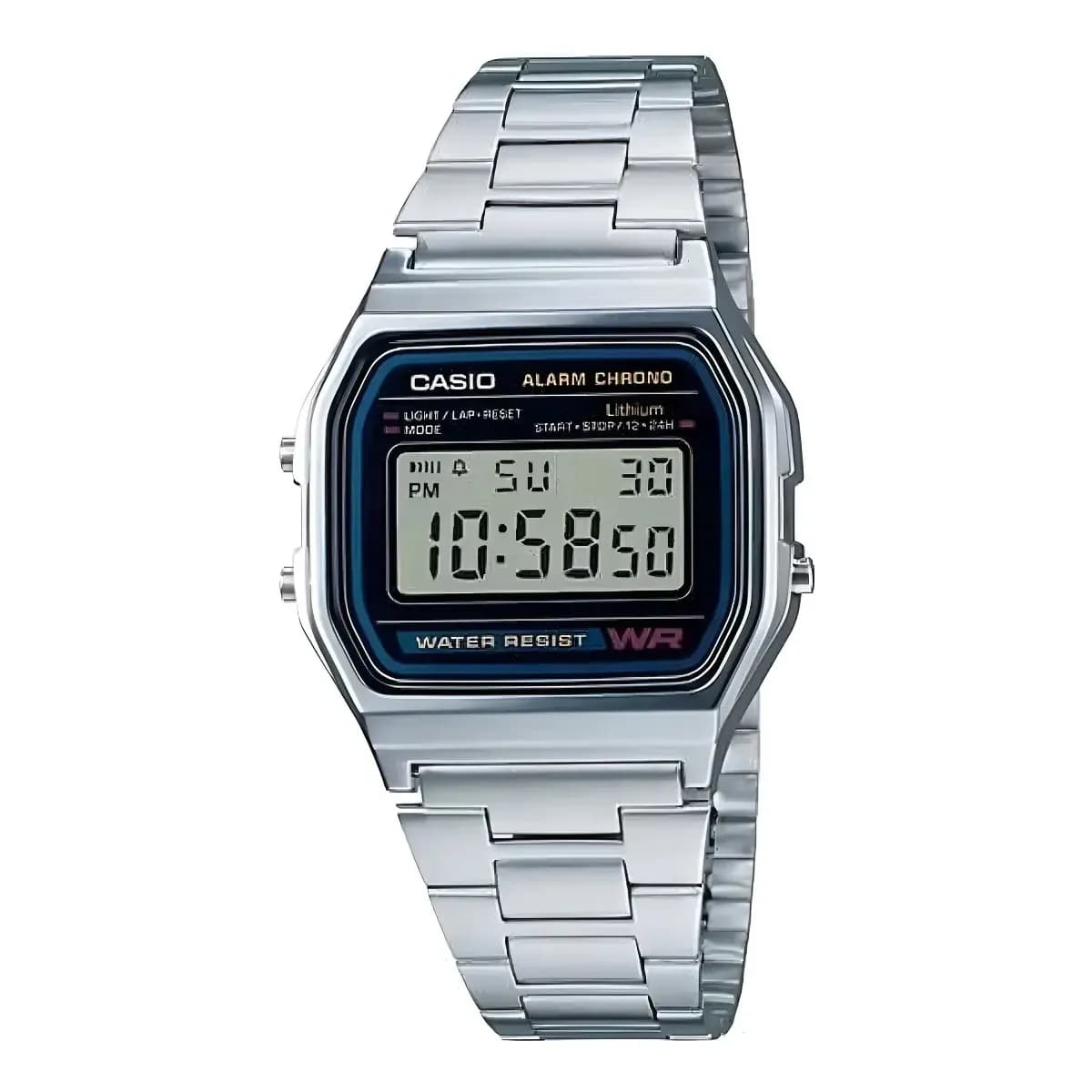 Relógio Unissex Casio Digital Esportivo A158wa-1df Prata Retrô Vintage Pulseira em Aço Inoxidável