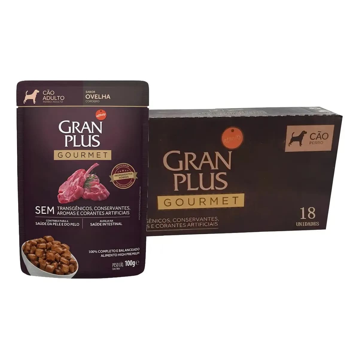Ração Úmida GranPlus Ovelha Cães Adultos 18 Sachês 100g Alimento Completo