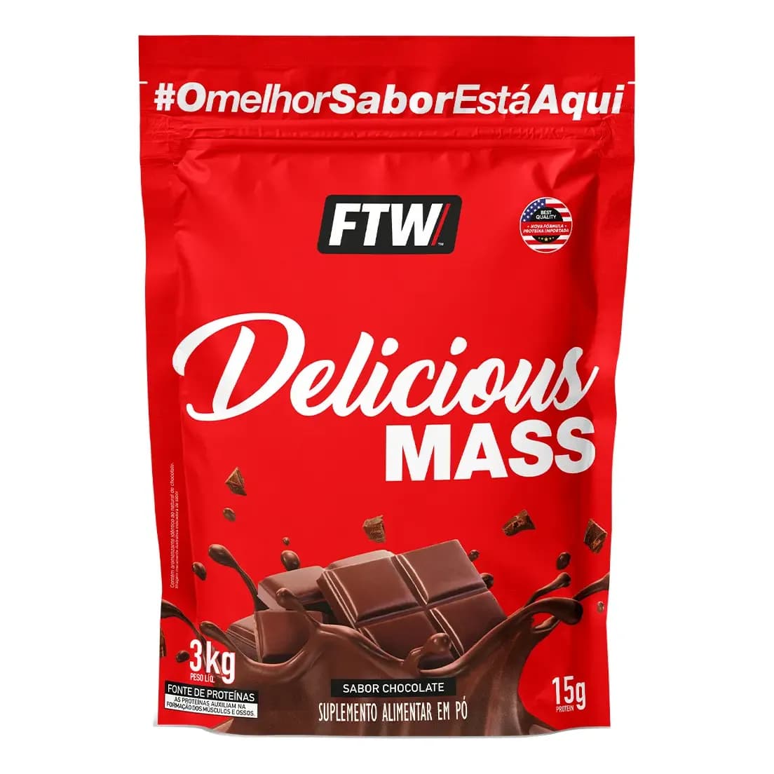 Delicious Mass Hipercalórico Pouch 3Kg Sabor Chocolate - FTW