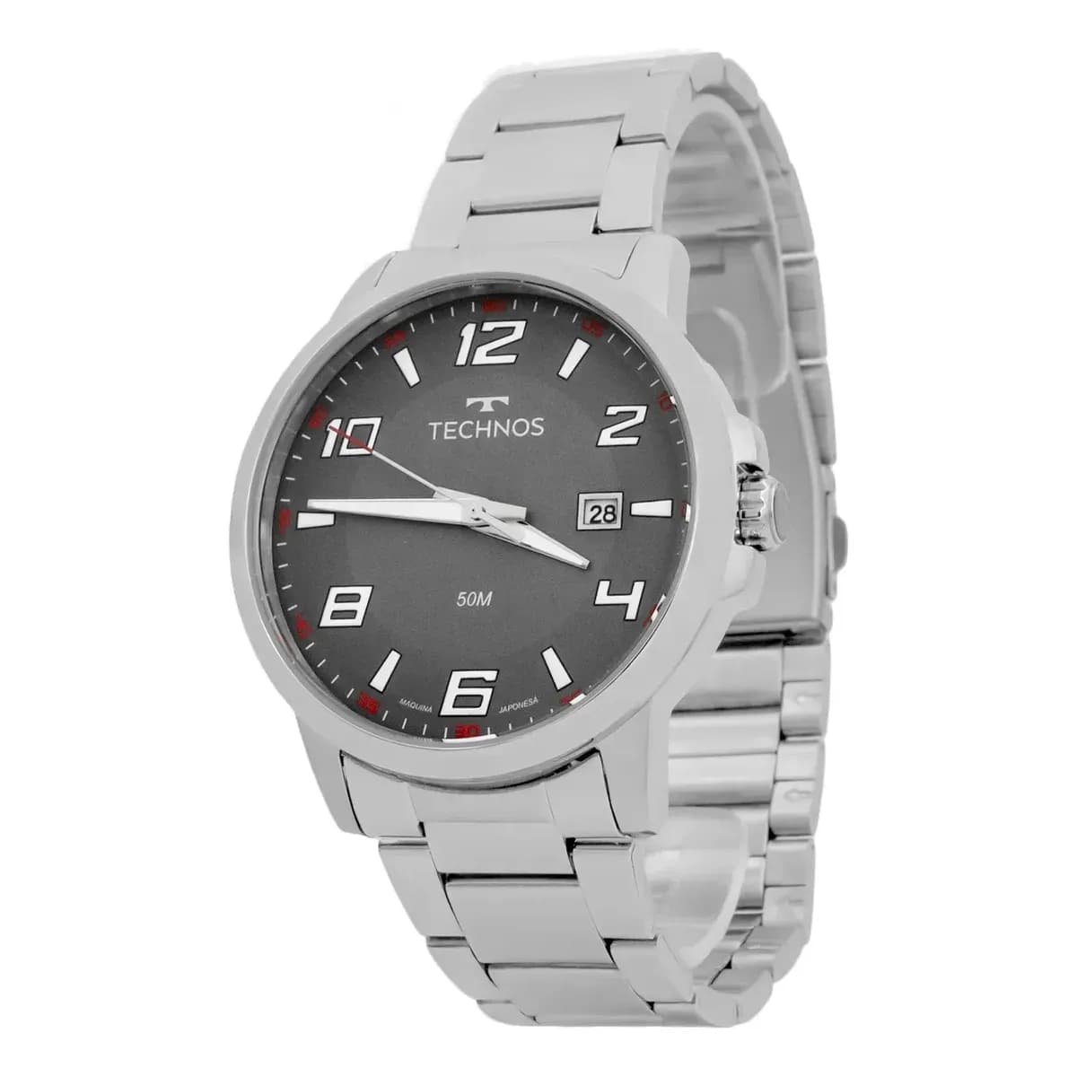 Relógio Masculino Technos Racer Analógico Prata Prateado Cinza