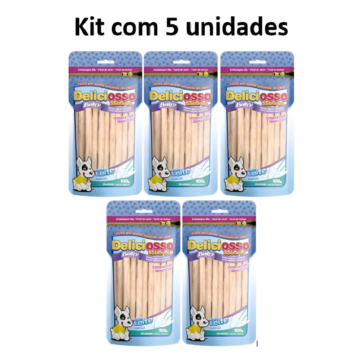 Kit 5 Unid - Petisco Palito Osso Deliciosso Baby Fino Leite