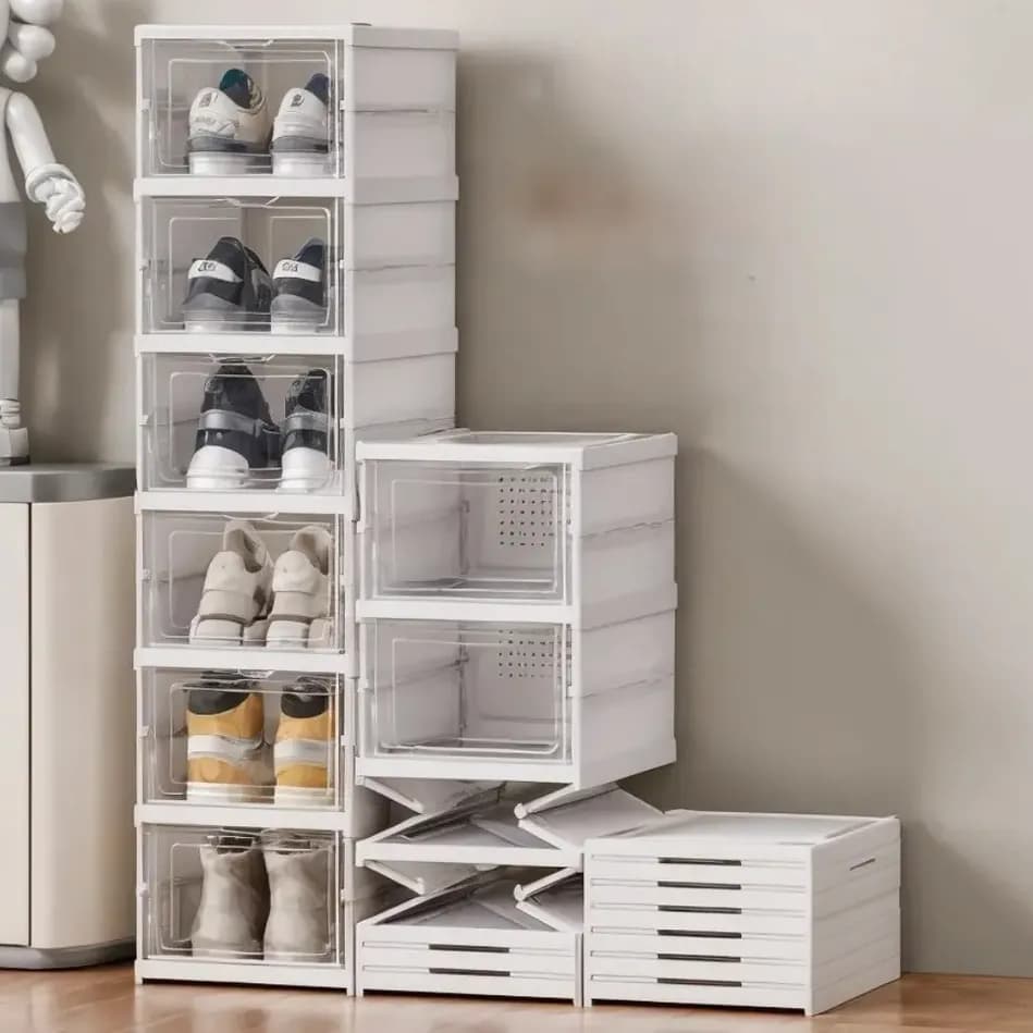 Sapateira Vertical Empilhável 6 Pares Organizador De Calçados Modular Branco Caixa de Tênis Fácil Montagem