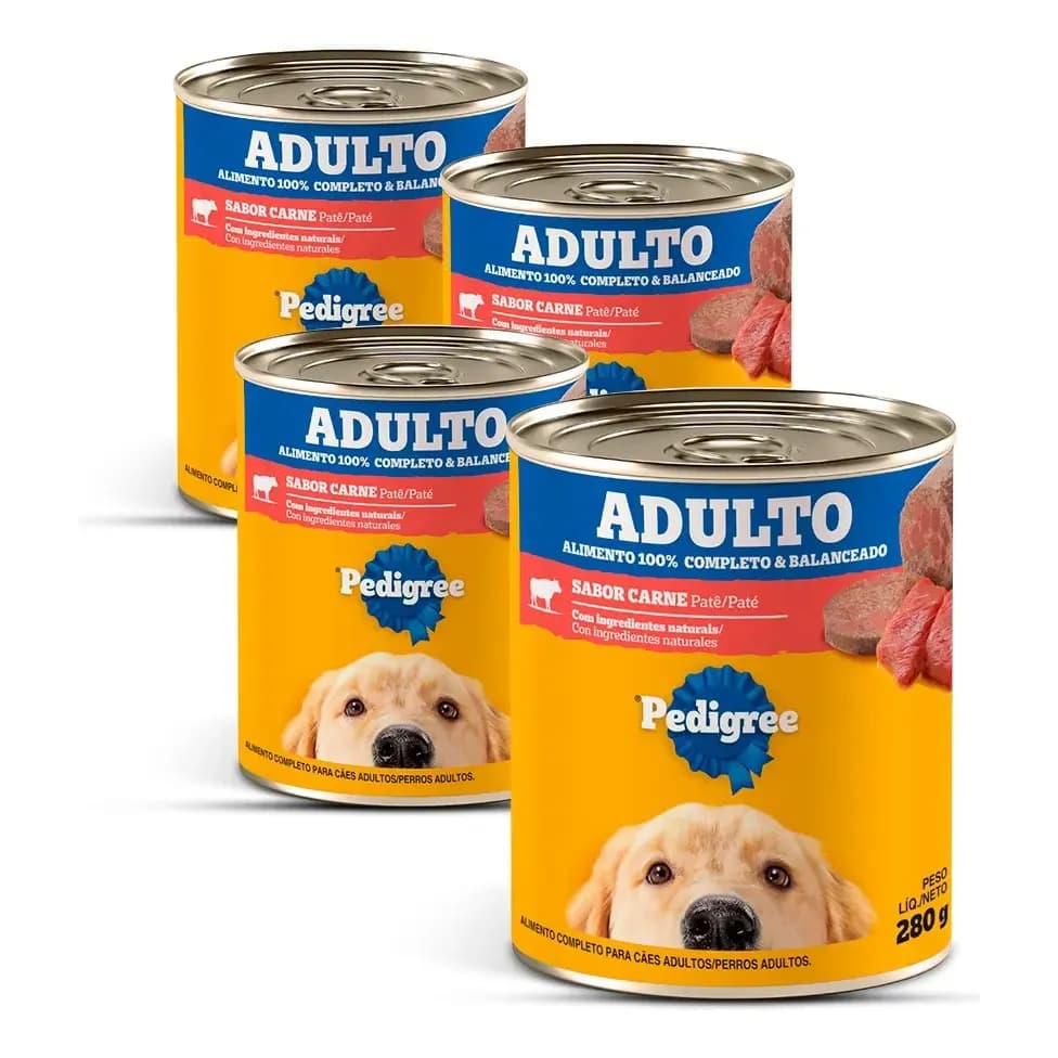 Ração Pedigree Sachê Combo 4 Latas Patê De Carne P/ Cães