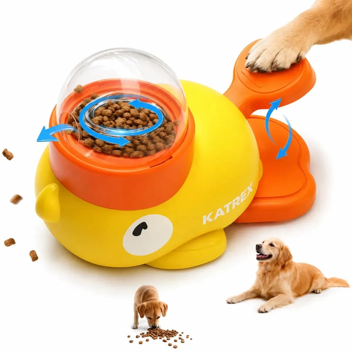 Brinquedo Interativo Dispensador De Ração Alimentador Cães Pato Petisco Alimentação Lenta Cachorro Enriquecimento Ambiental Estímulo Mental Ansiedade Treinamento Sem Bateria Mecânico Katrex
