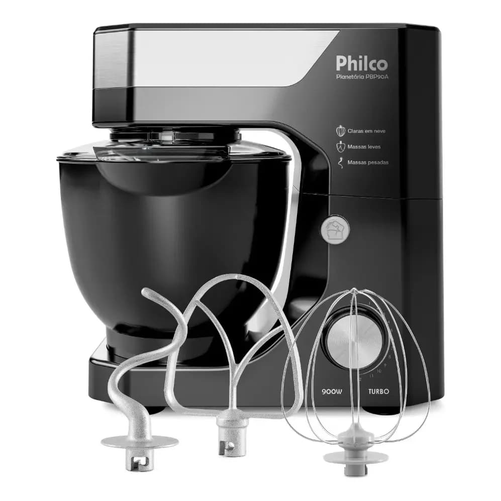 Batedeira Planetária Philco 900W 5L Preta 12 Velocidades Turbo PBP90A