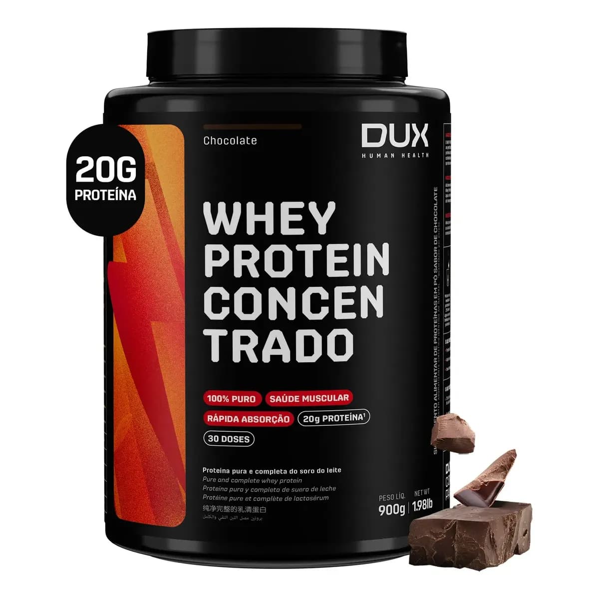 Whey Protein Concentrado - Pote 900g Dux Nutrition - Sabor Chocolate