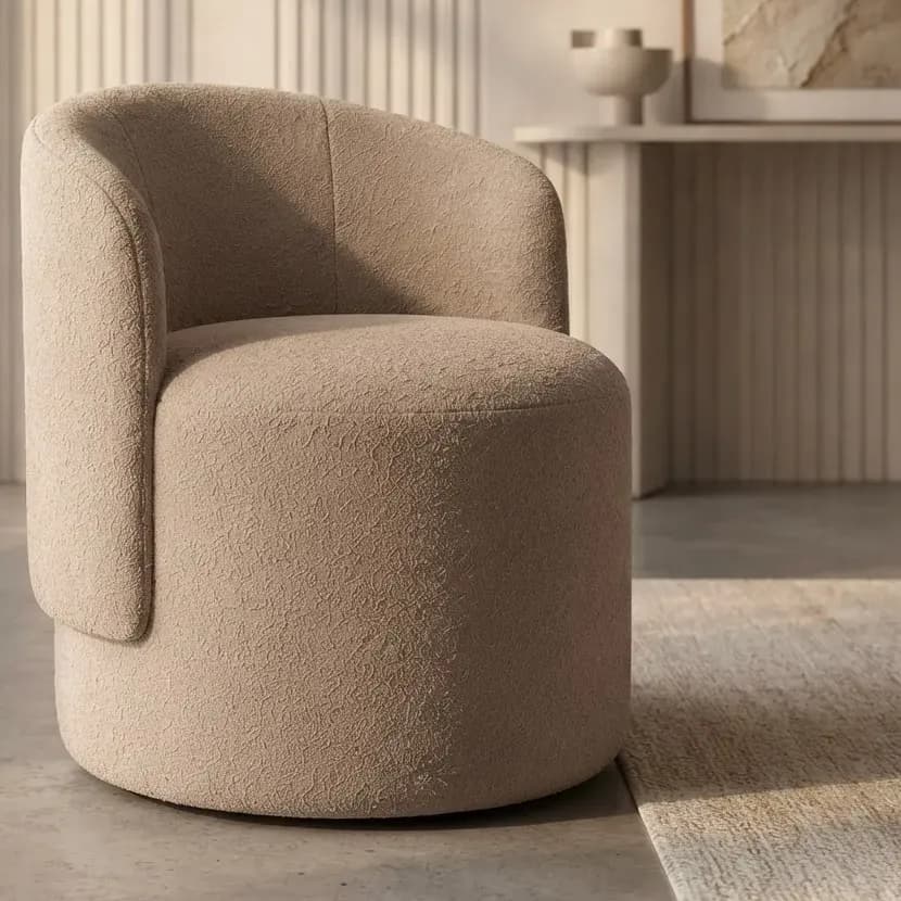 Cadeira Estofada Poltrona Boucle Luxo Recepção Quarto Sala Liso Capuccino