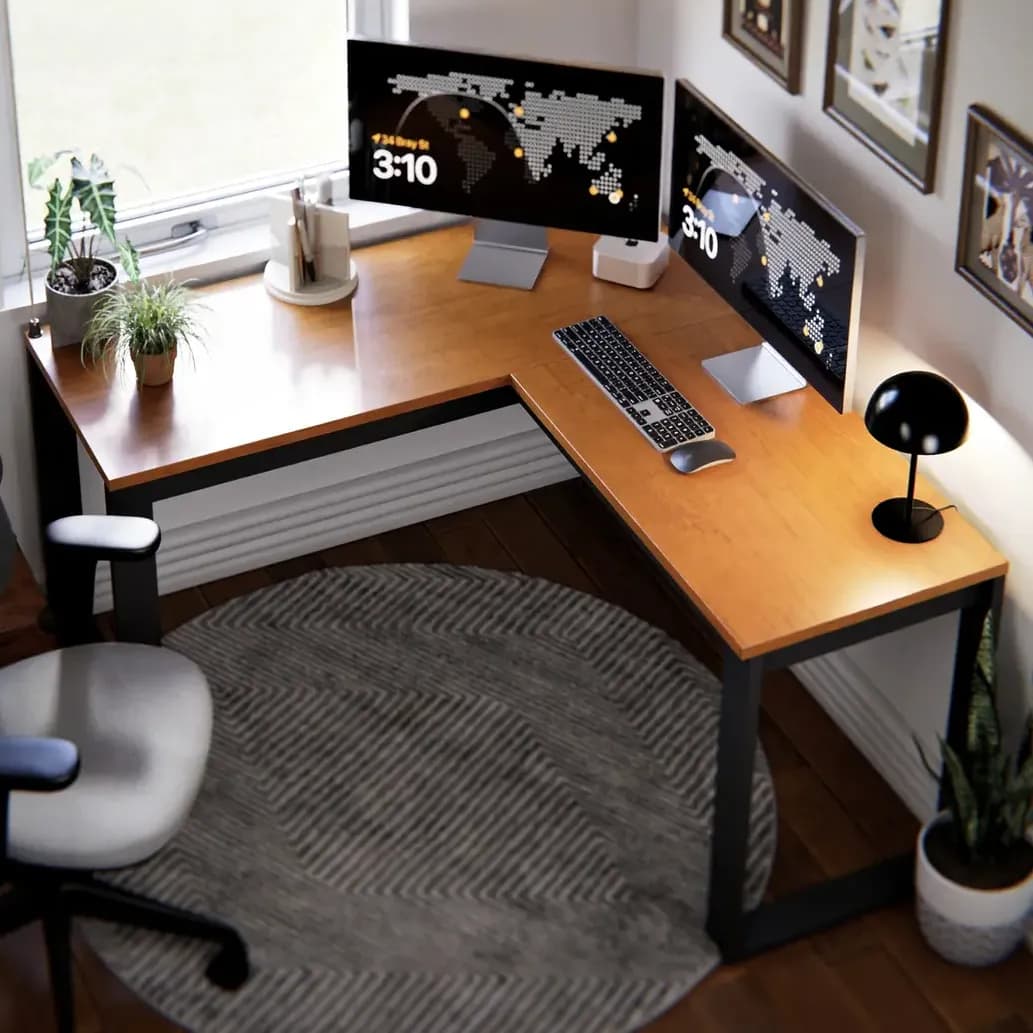 Escrivaninha Industrial Em L Berlim Mesa Escritório Home Office Para Estudo De Canto Em MDF Cor Canela Preto