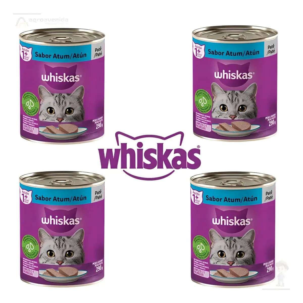 Whiskas Patê Alimento Úmido Gato Sabor Atum Kit 4 Latas 1.16kg