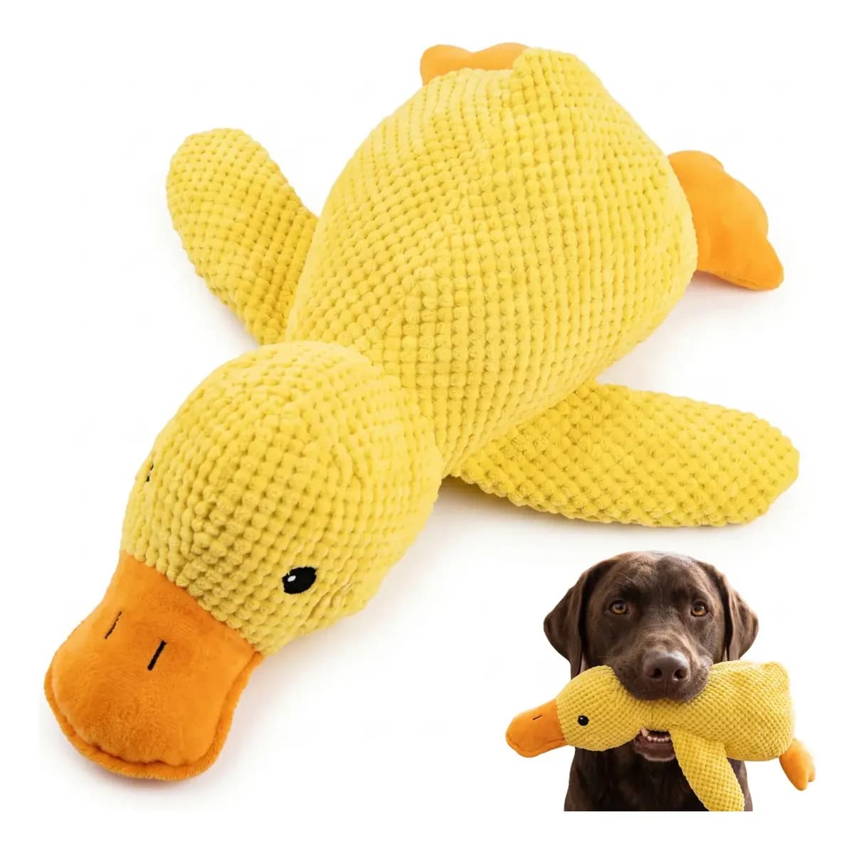 Brinquedo Mordedor Pet Pato Pelucia Grande Com Som 32cm Cão Amarelo Pato