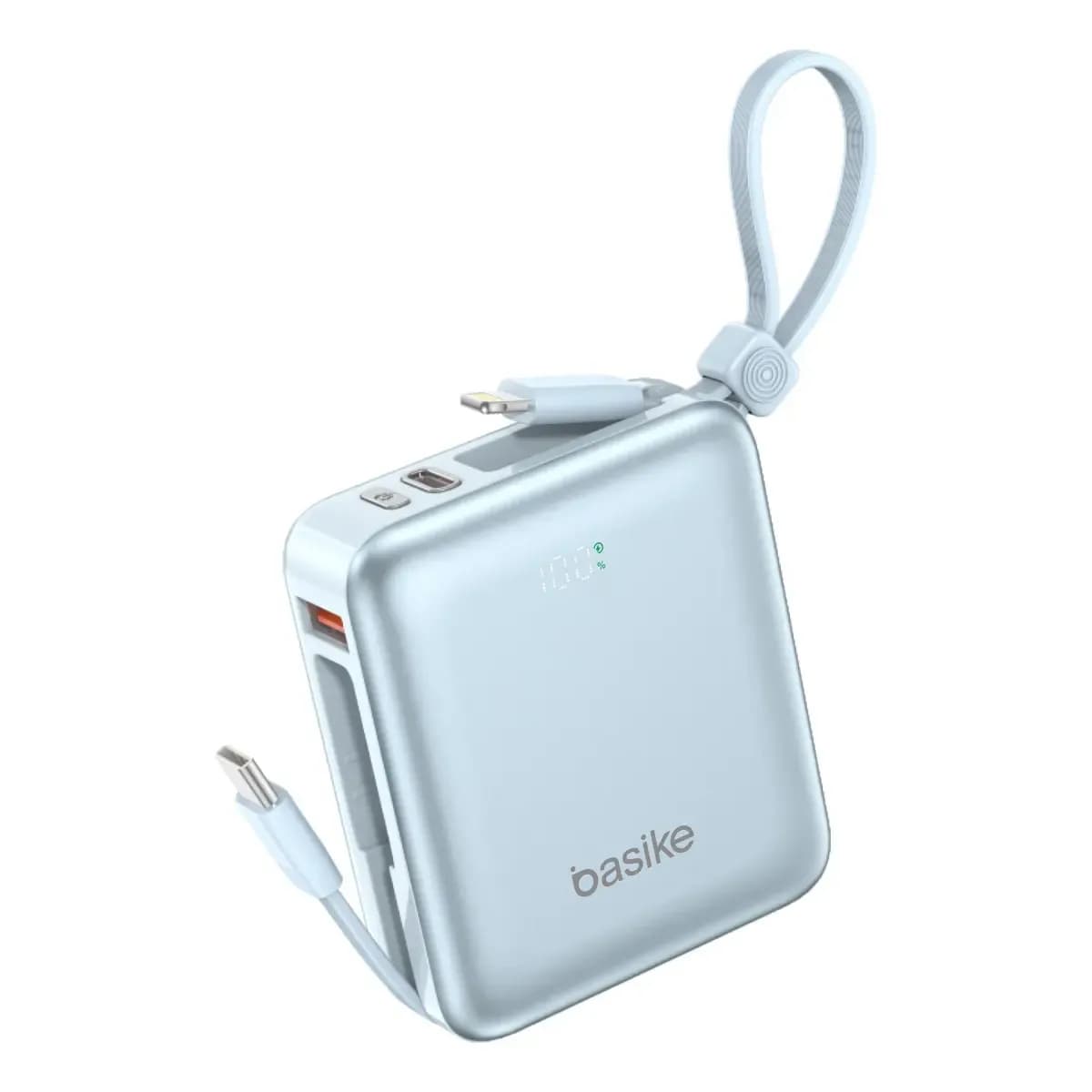 Power Bank Basike 10.000mAh Turbo com Cabo Embutido para iPhone e Samsung