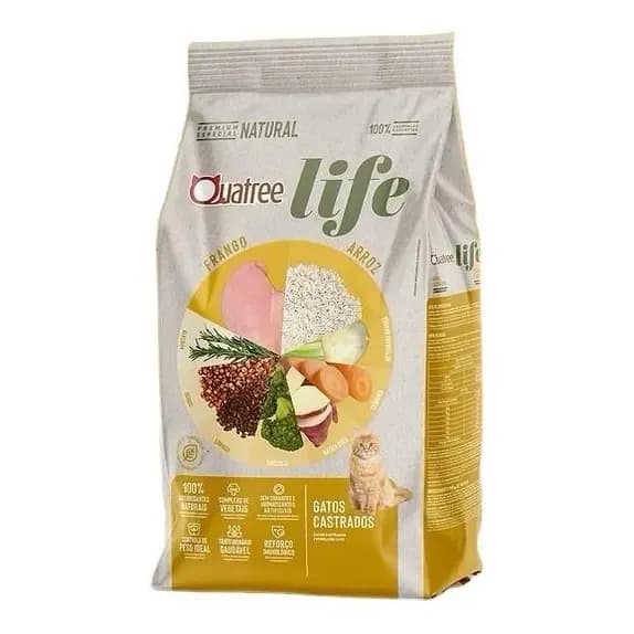 Ração Quatree Life gatos ad castrados 10,1kg sem transgênicos