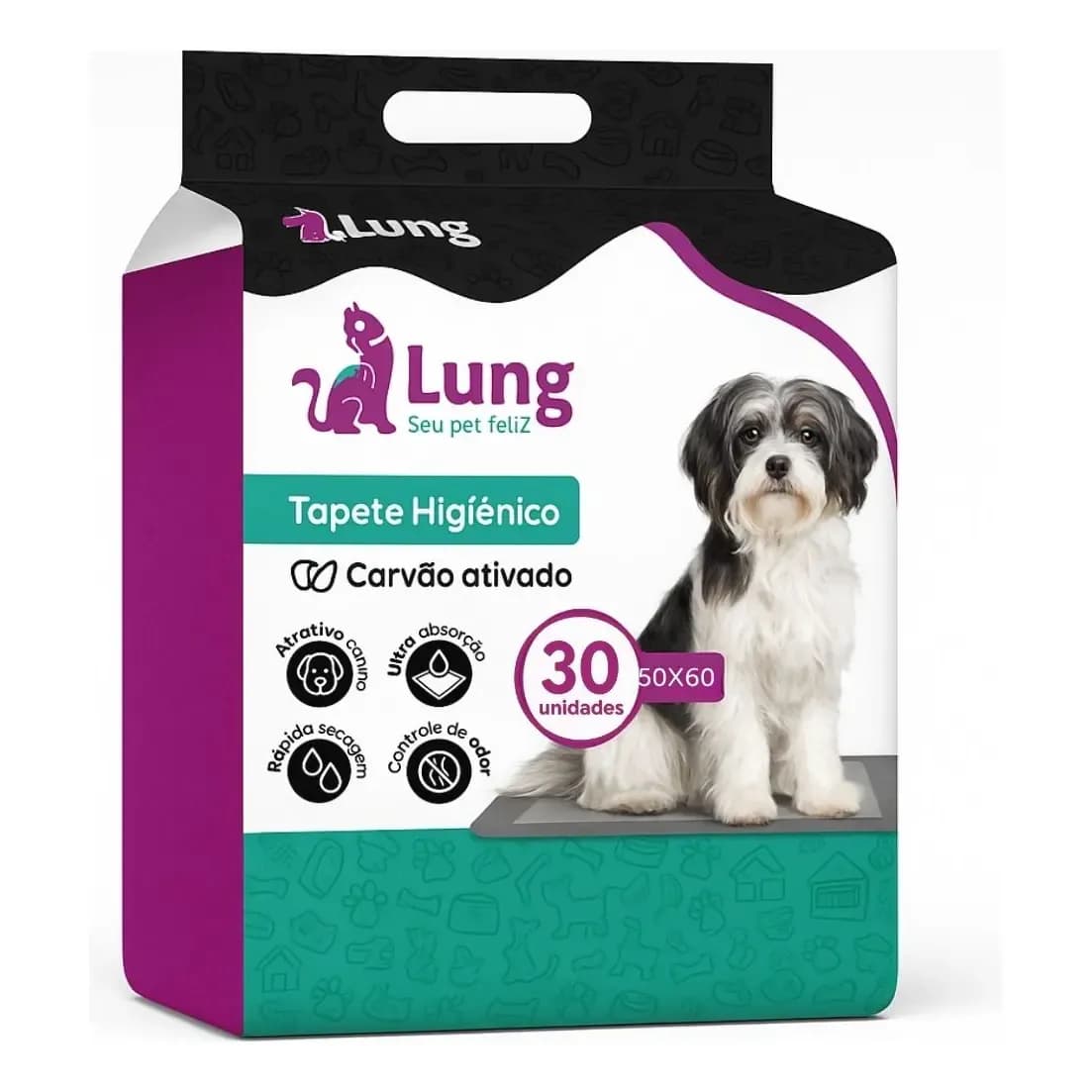 Tapete Higienico Carvão Ativado 50x60cm 30 Un Cachorro Pet Preto