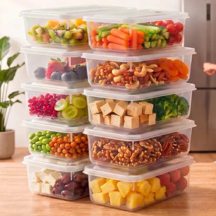 Kit 10 Potes 1 Litro Transparente Marmita Fitness Bpa Free Tampa Hermética Reutilizável Micro E Freezer Mantimentos ponte lar utilidades