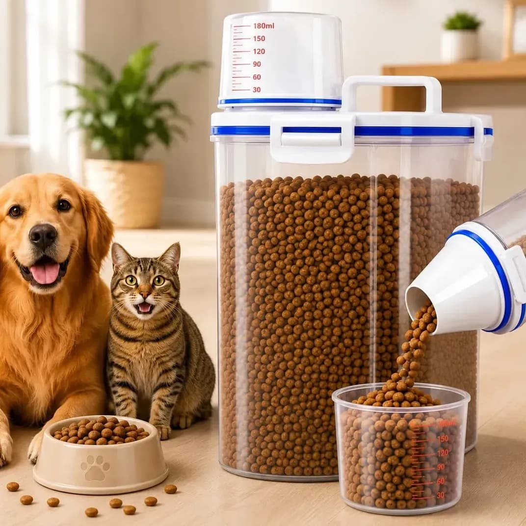 Pote Porta Ração Cachorro Gato Cães Pet Dispenser Hermético com Copo Medidor Dosador Tampa Vedação Container Transparente Antiformiga Capacidade 2,5 Litros Laleli