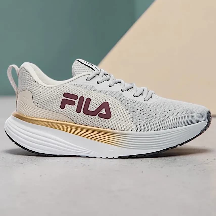 Tênis Feminino Fila Agile Corrida Esportivo Treino Conforto Bege/cinza Gelo/vinho 37
