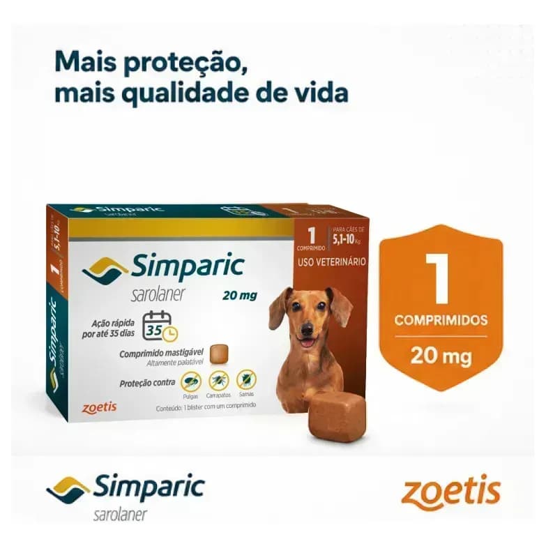 Simparic 20mg Antipulgas Cães 5 A 10kg 1 Comprimidos Zoetis