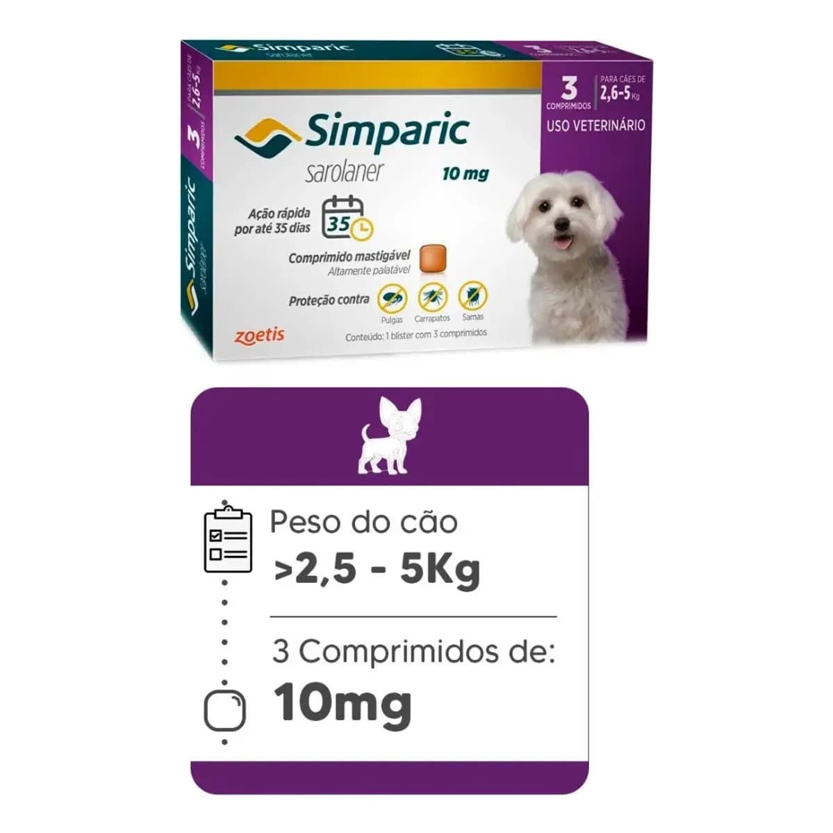 Simparic 10mg Para De Cães 2,6 A 5kg - 3 Comp. - Zoetis