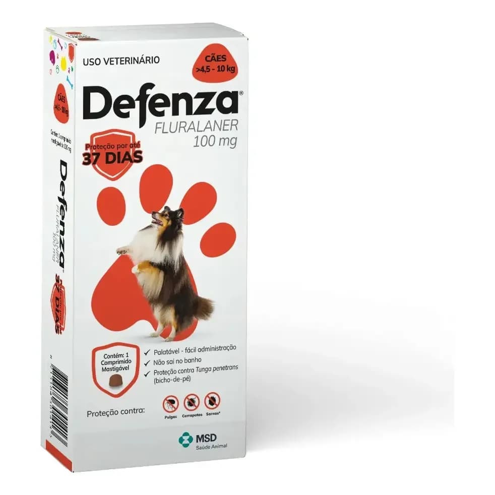 Defenza 100mg Antipulgas e Carrapatos Para Cães de 4,5 a 10kg