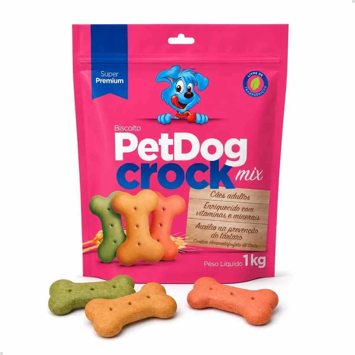 Biscoito Petisco P/ Cachorro Mix 1kg Petdog Crock Premium