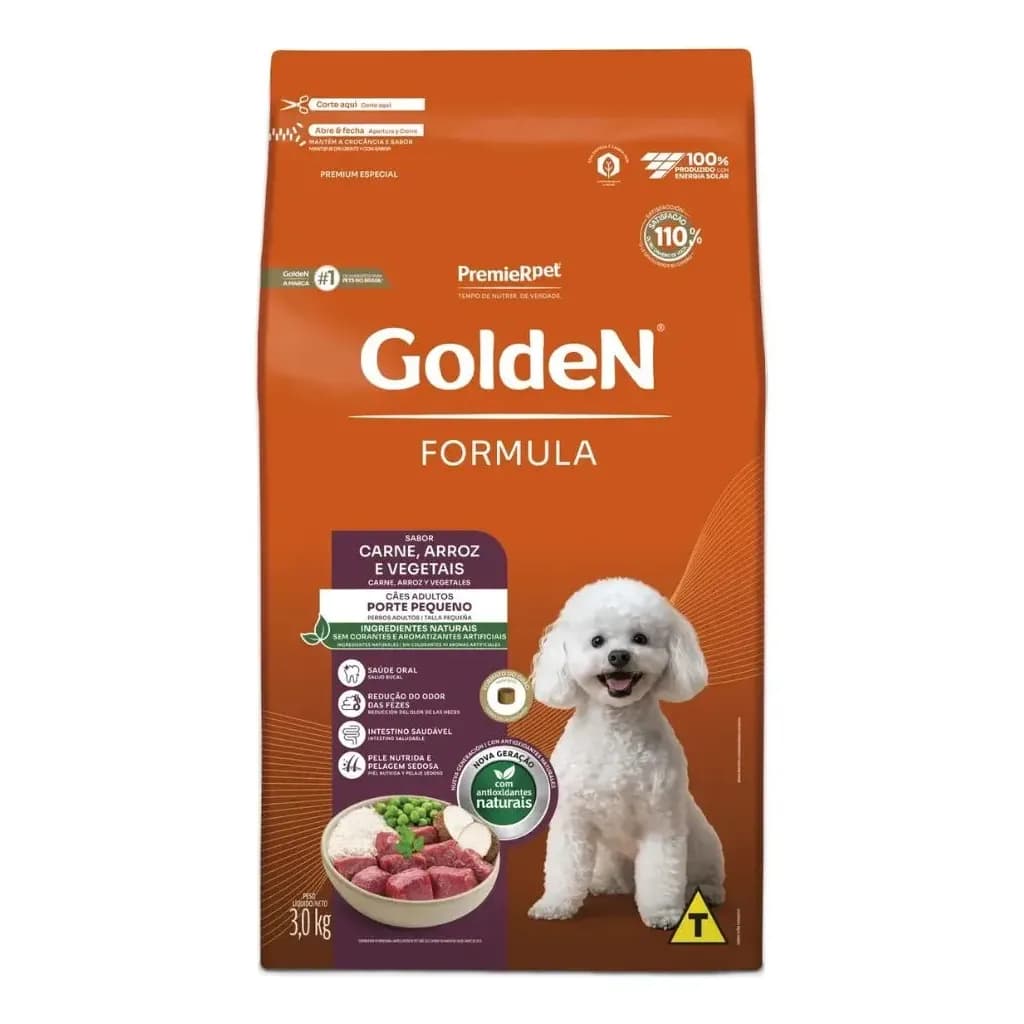 Golden Cães Adultos De Porte Pequeno Carne E Arroz 3kg