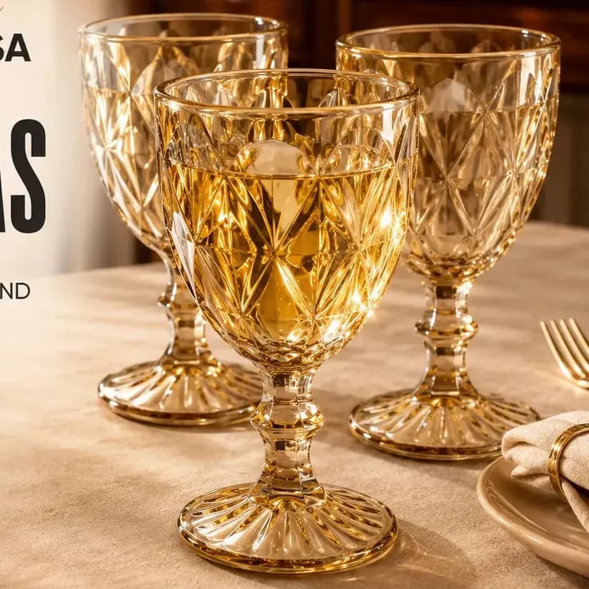 Jogo De 6 Taças Ambar Diamond 330ml Conjunto Resistente Suco Vinho Mesa Posta Jantar Evento Presente Moderno Vivatutto