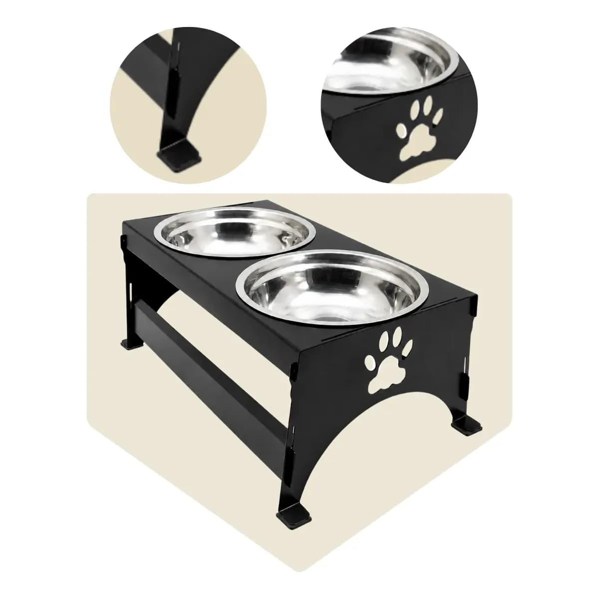 Comedouro Elevado Galvanizado Inox Duplo Cães Antiderrapante