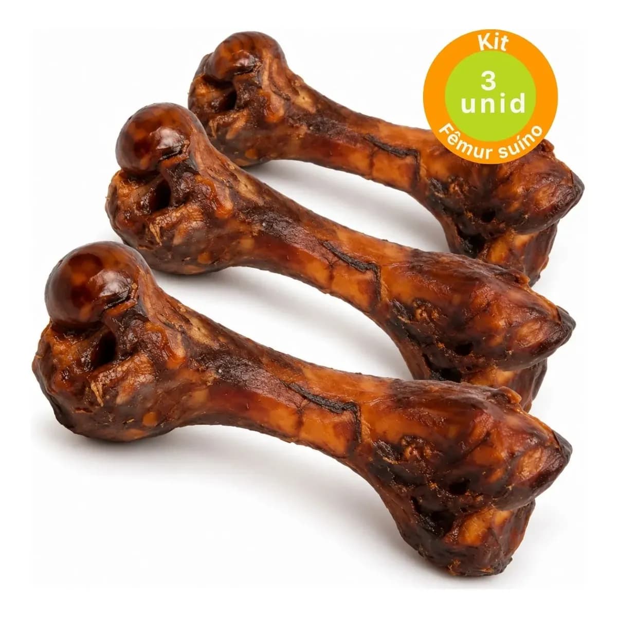 Kit 3 Fêmur Suína Osso Natural Desidratada Pet Grande Médios Natural