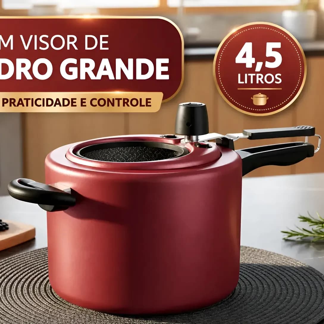 Panela De Pressão Mta Com Visor Grande Antiaderente 4,5 Litr Cereja