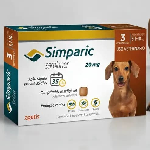 Simparic 5 A 10 Kg - Simparic 20mg Com 3 Comprimidos