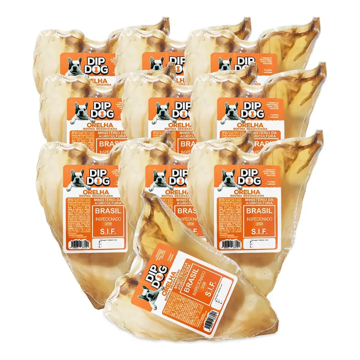 Kit 10 Mordedores Orelha Bovina Natural Pra Cachorro Dip Dog