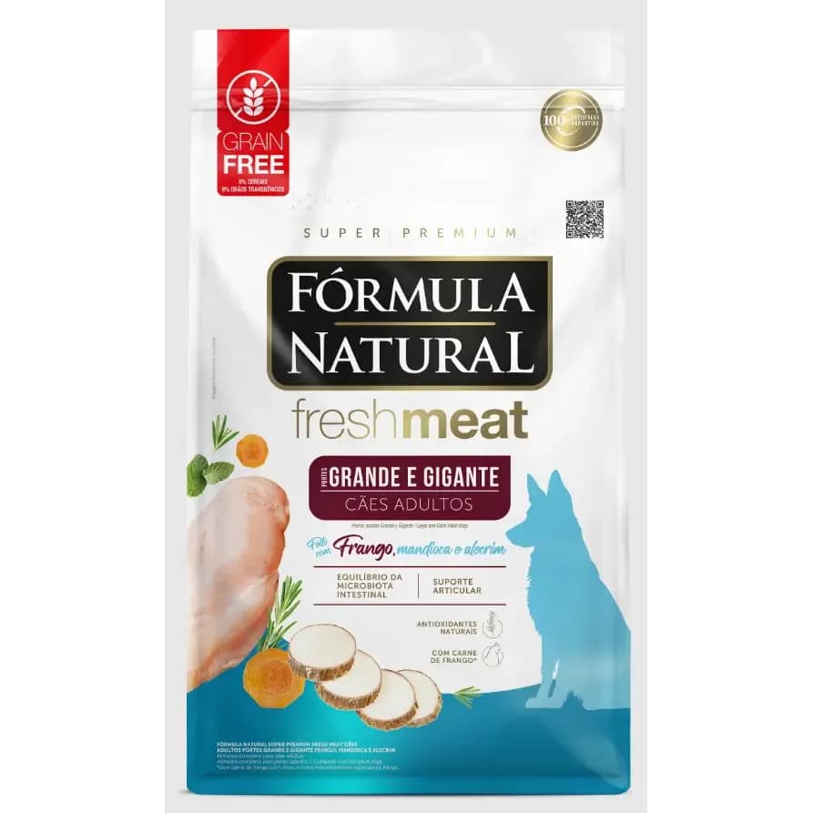 Ração Seca Fórmula Natural Fresh Meat para Cães Adultos Porte Grande e Gigante Frango, Mandioca e Alecrim