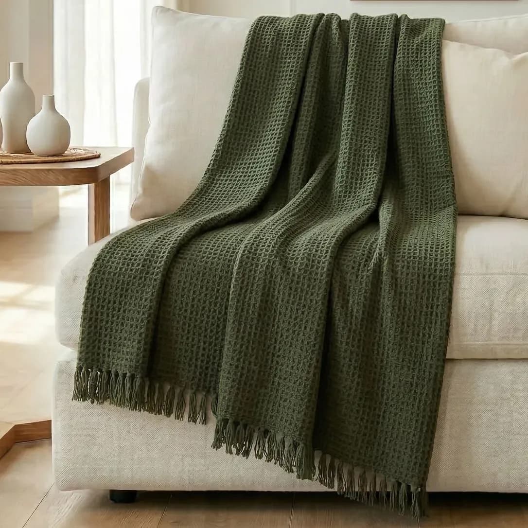 Manta Para Sofá  300 X 180 Super Grande Decorativa Luxuosa Verde Militar Liso