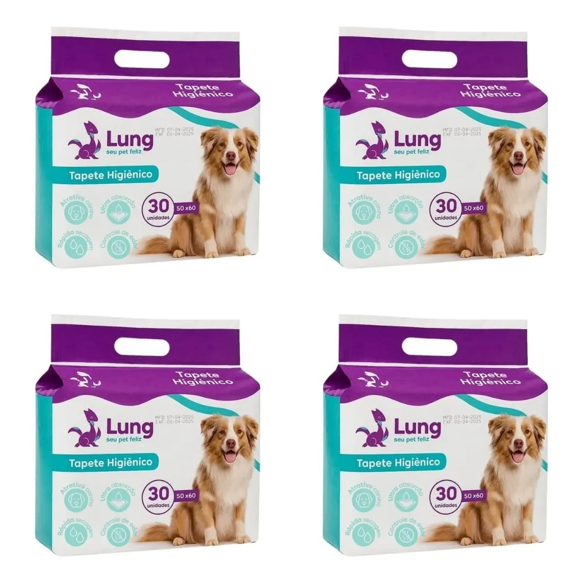 Kit 4un Pacotes Tapete Higiênico Pet 50x60cm Lung 30un Cada