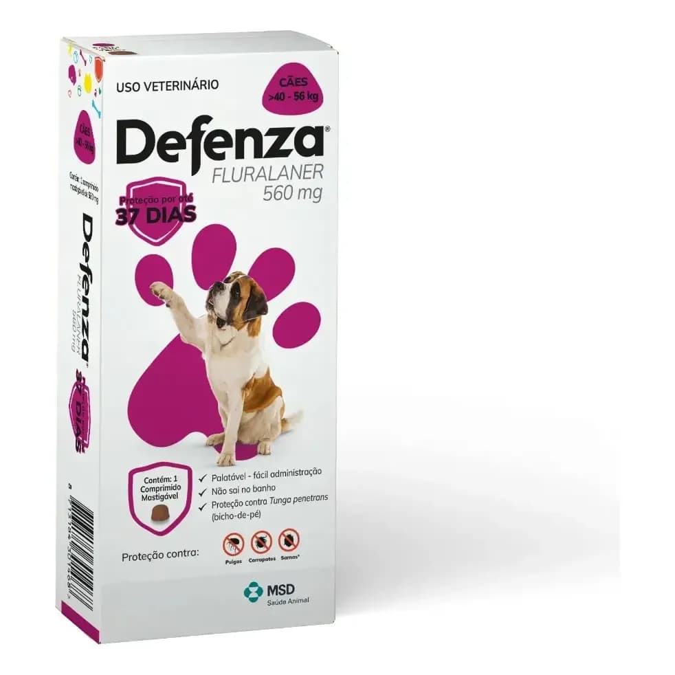 Antipulgas e Carrapatos Defenza 560mg para Cães 40 a 56kg Comprimido Mastigável 1 unidade