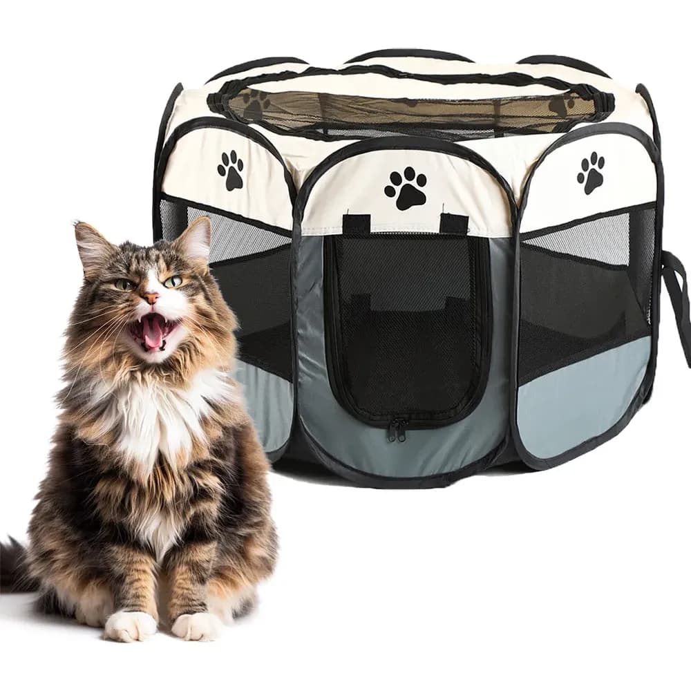 Cercado Portátil Dobrável Pet Grande Cachorro Gato Anti Mord Cinza