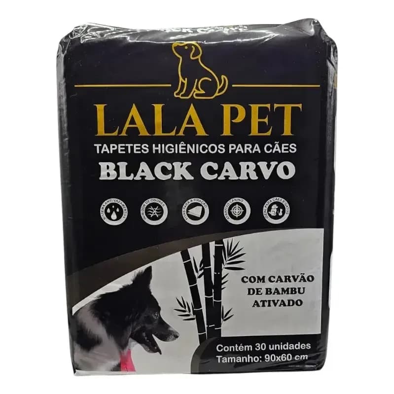 Tapete Higiênico Lalapet Bambu Carvão 90x60 Cães C/ 30 Unid