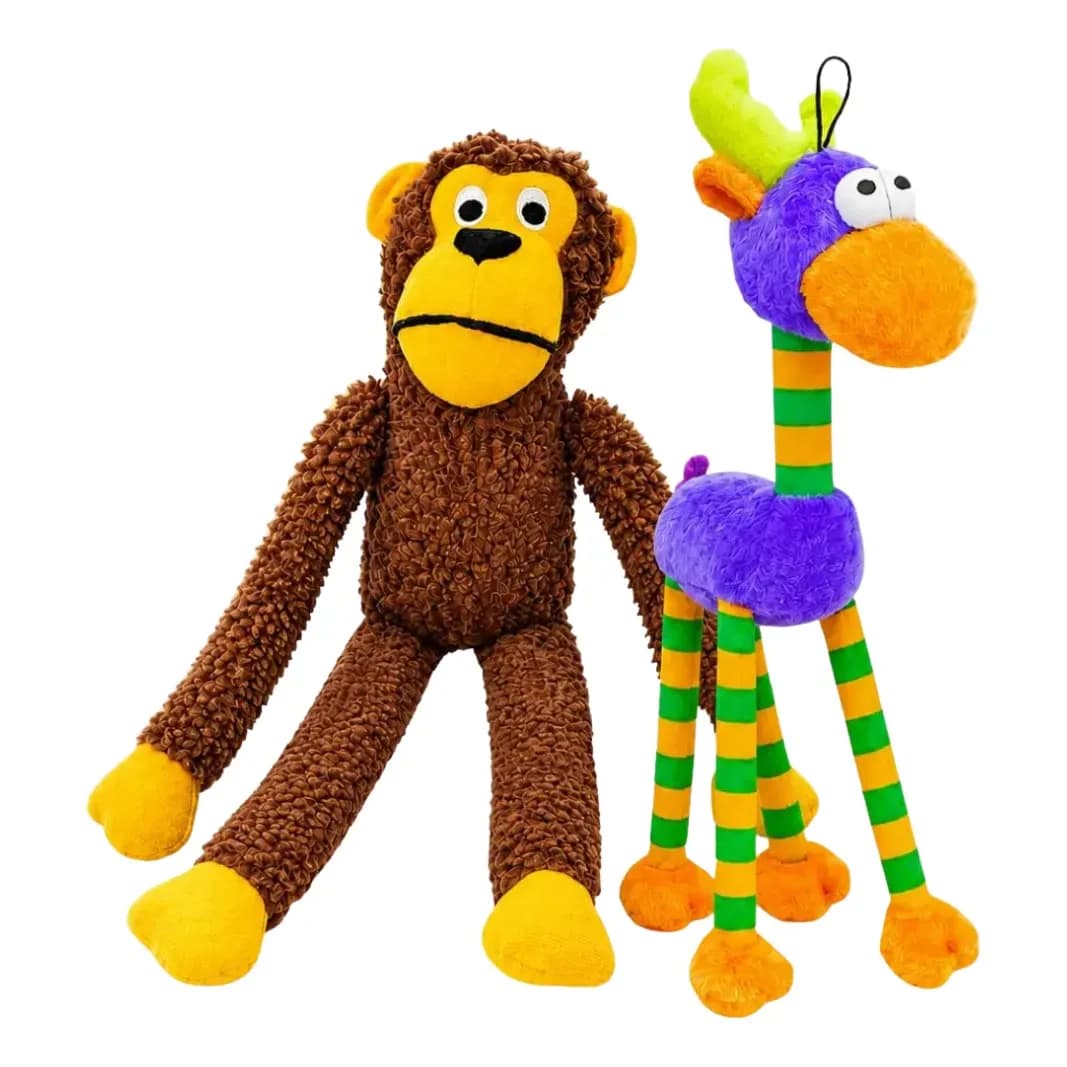 Kit Brinquedo Pelúcia Macaco + Alce Roxo Cachorro Com Apito