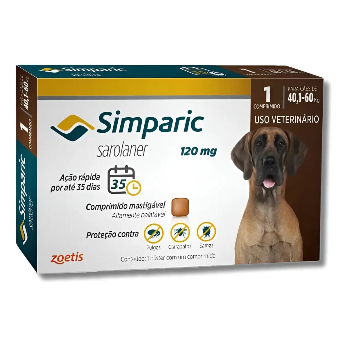 Simparic 120mg Cães Antipulgas e Carrapatos 40,1-60kg 1 Comprimido