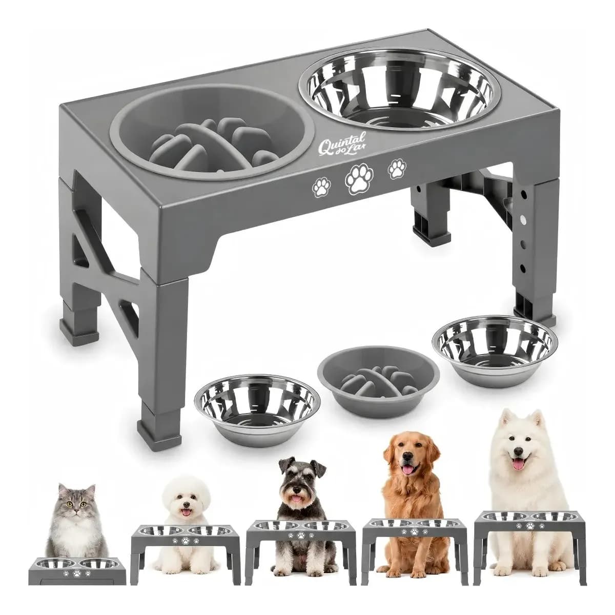 Comedouro Elevado Dobrável Ajustável Lento Para Cães E Gatos Não Aplicável Cinza