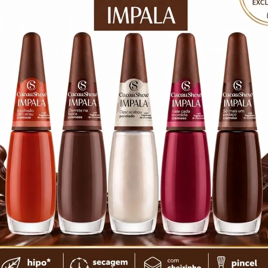Esmalte Impala Cacau Show Nova Coleção Kit Com 5 Cores Marrom Nude Terroso Chocolate