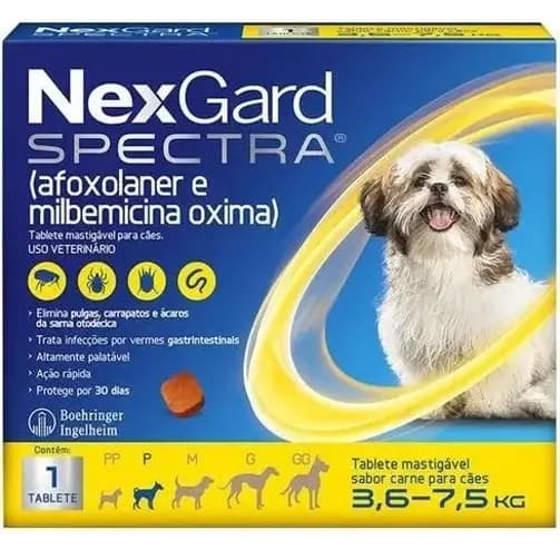 Nex Gard Spectra Cães 3,6-7,5kg Antipulgas e Carrapatos Tablete Mastigável